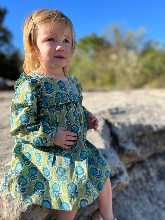 Long sleve dress with frilled placket