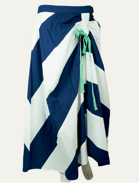 Ruched Stripe Skirt - Poplin Navy/White