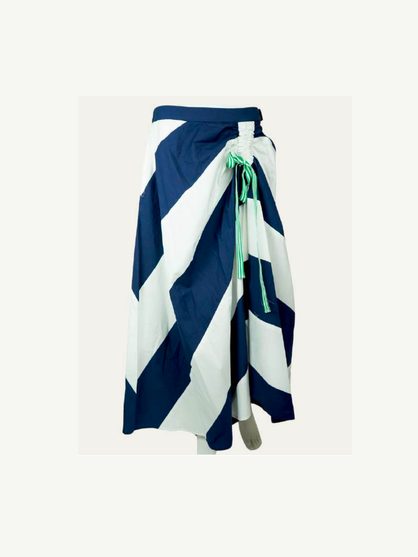 Ruched Stripe Skirt - Poplin Navy/White