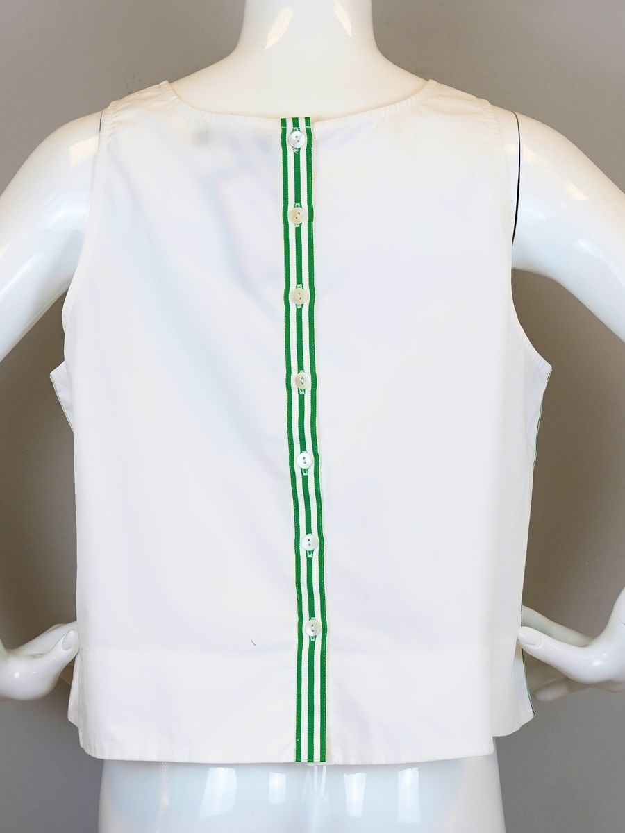 Reversible Crop Top White Poplin w/ Green