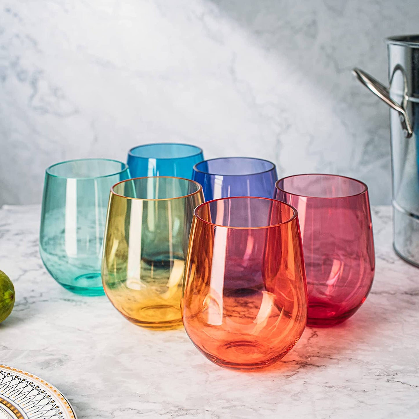 6 Italian Acrylic Stemless Wine Glasses - Unbreakable