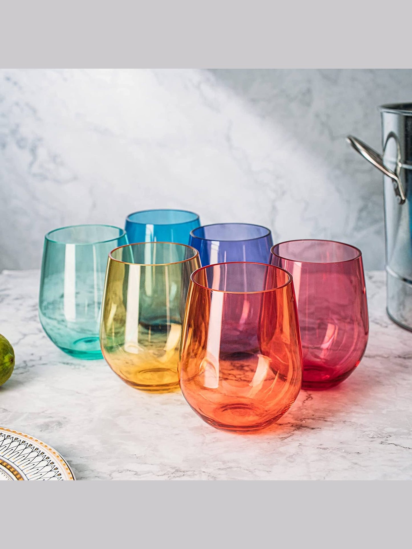 6 Italian Acrylic Stemless Wine Glasses - Unbreakable