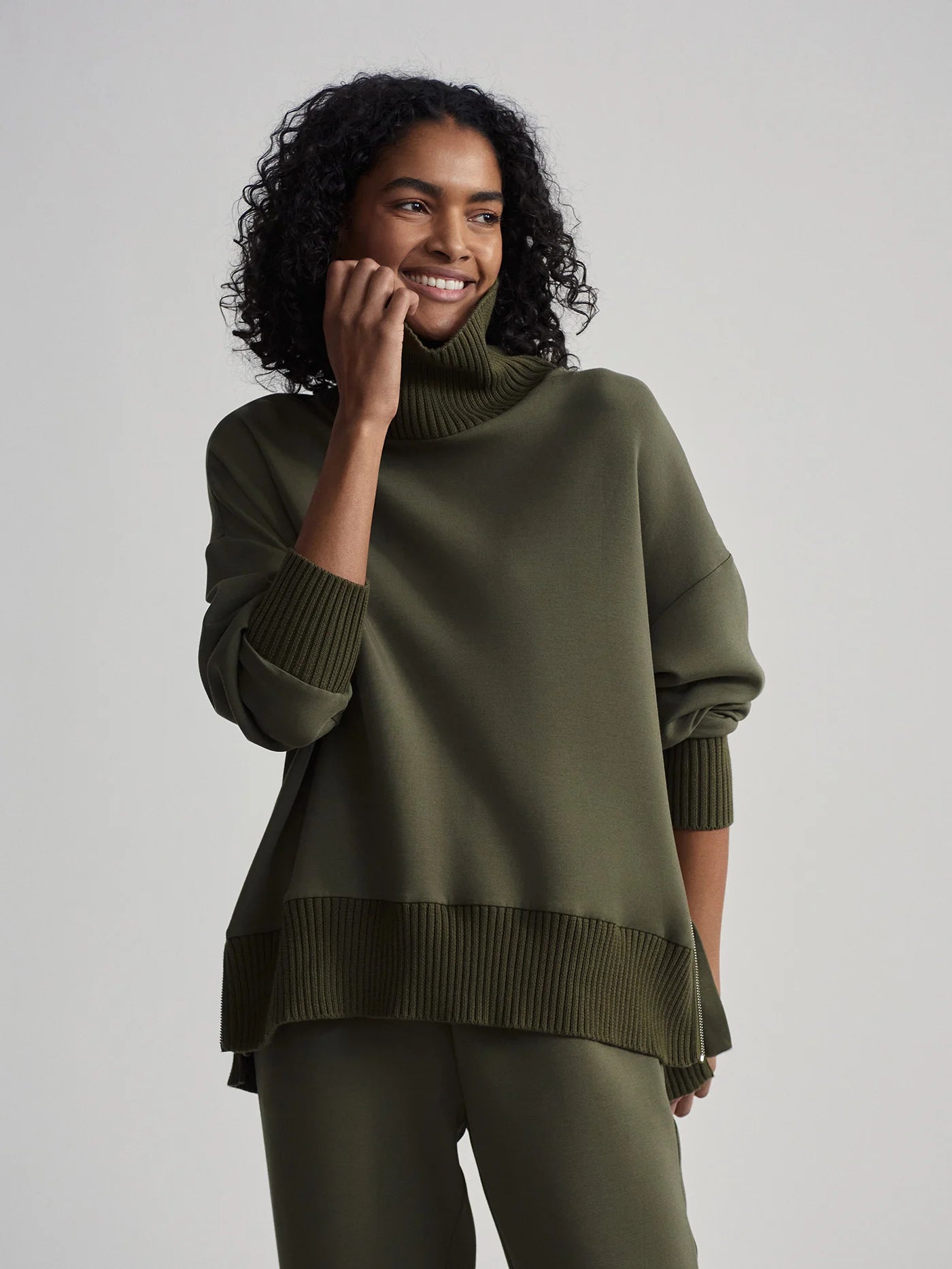 Barker High Neck Sweat - Olive Marl