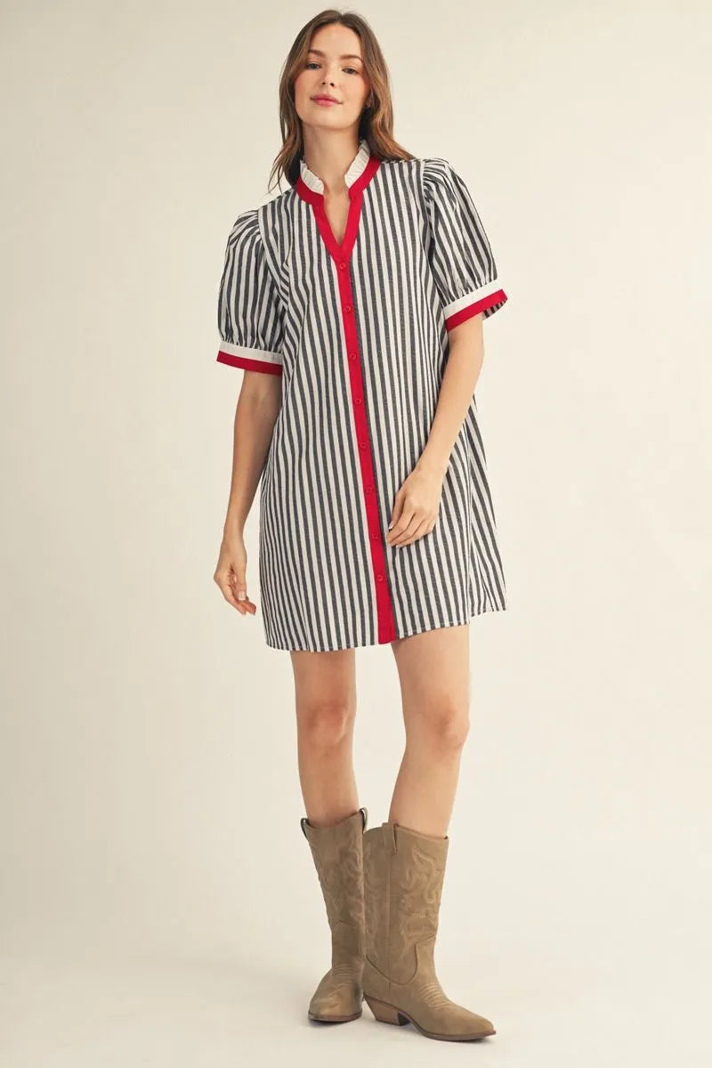 Red White & Black Striped Dress