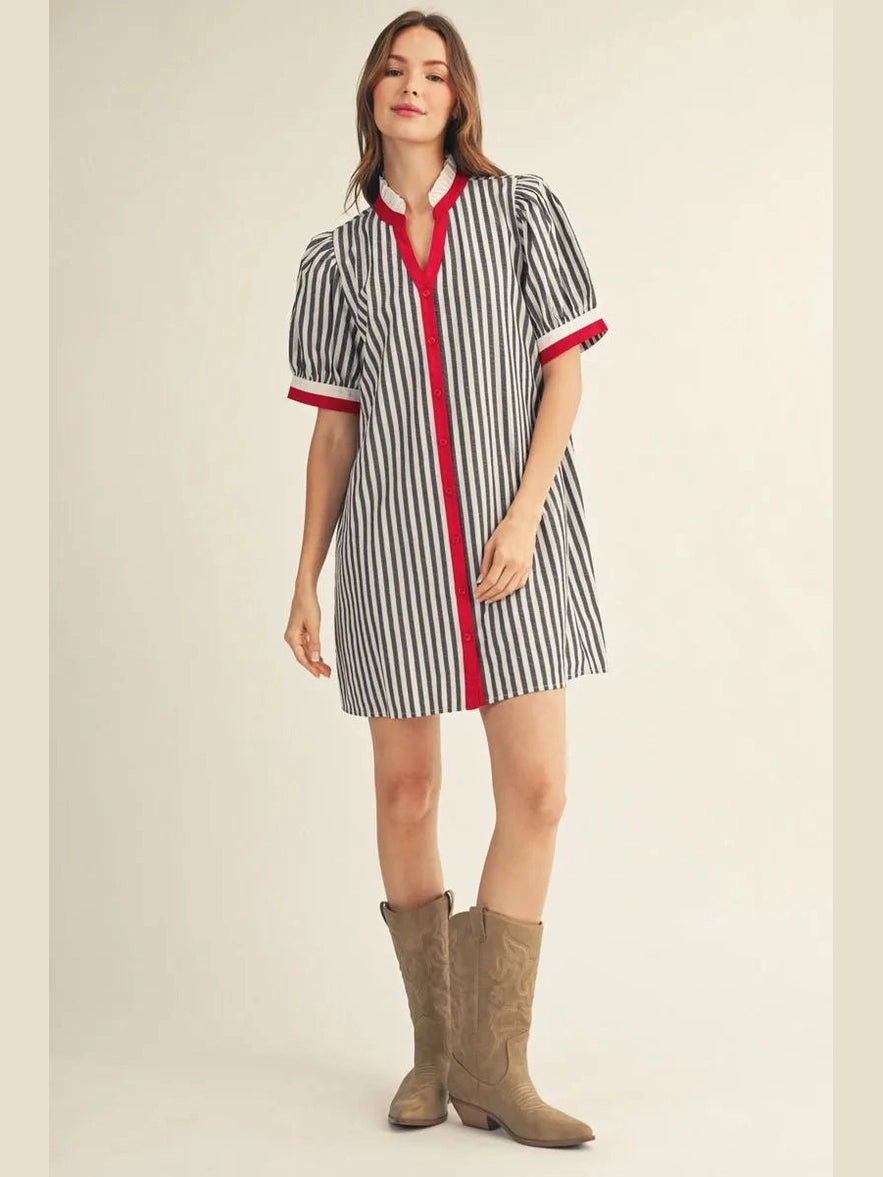 Red White & Black Striped Dress