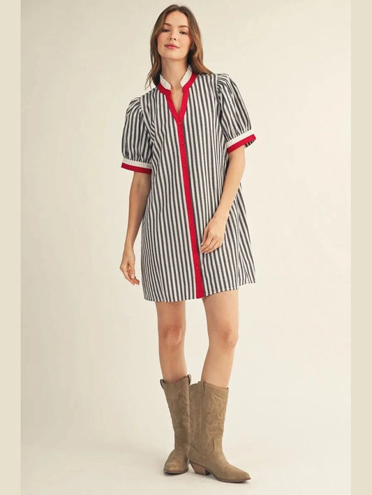 Red White & Black Striped Dress