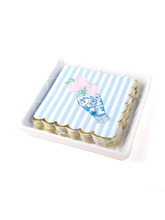 White Textured Beverage Napkin Tray
