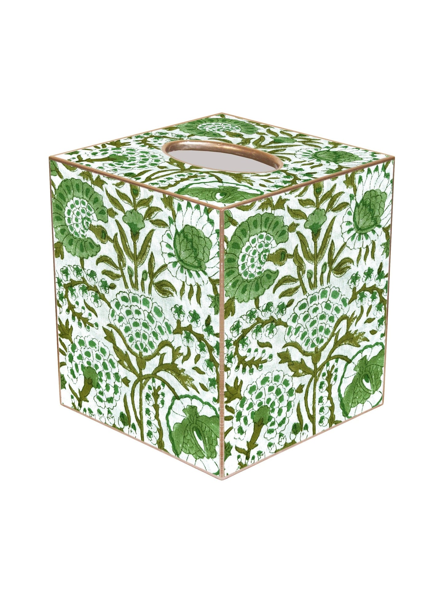 TB6685 - Green Floral Block Print Tissue Box Cover