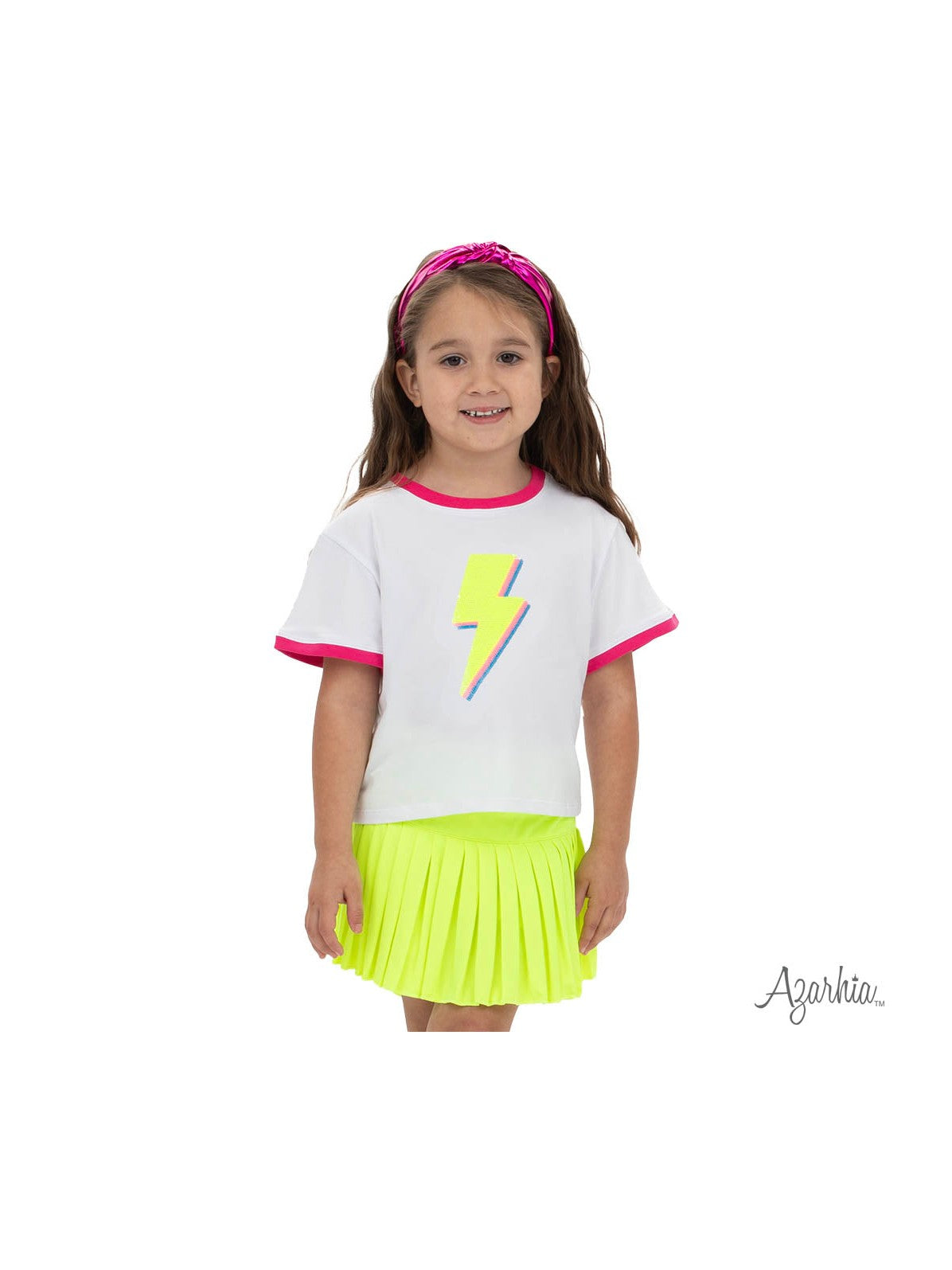 Yellow Sequin Bolt on Pink Ringer