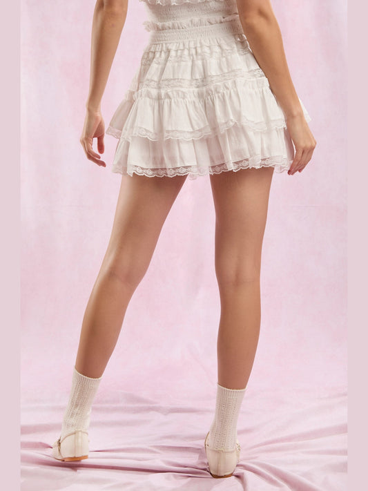 Lace Trim Ruffle Skirt