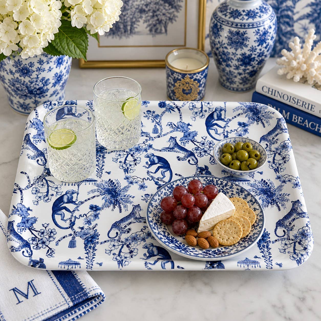 It’s a Jungle Out There Tray – Blue & White Chinoiserie Tray