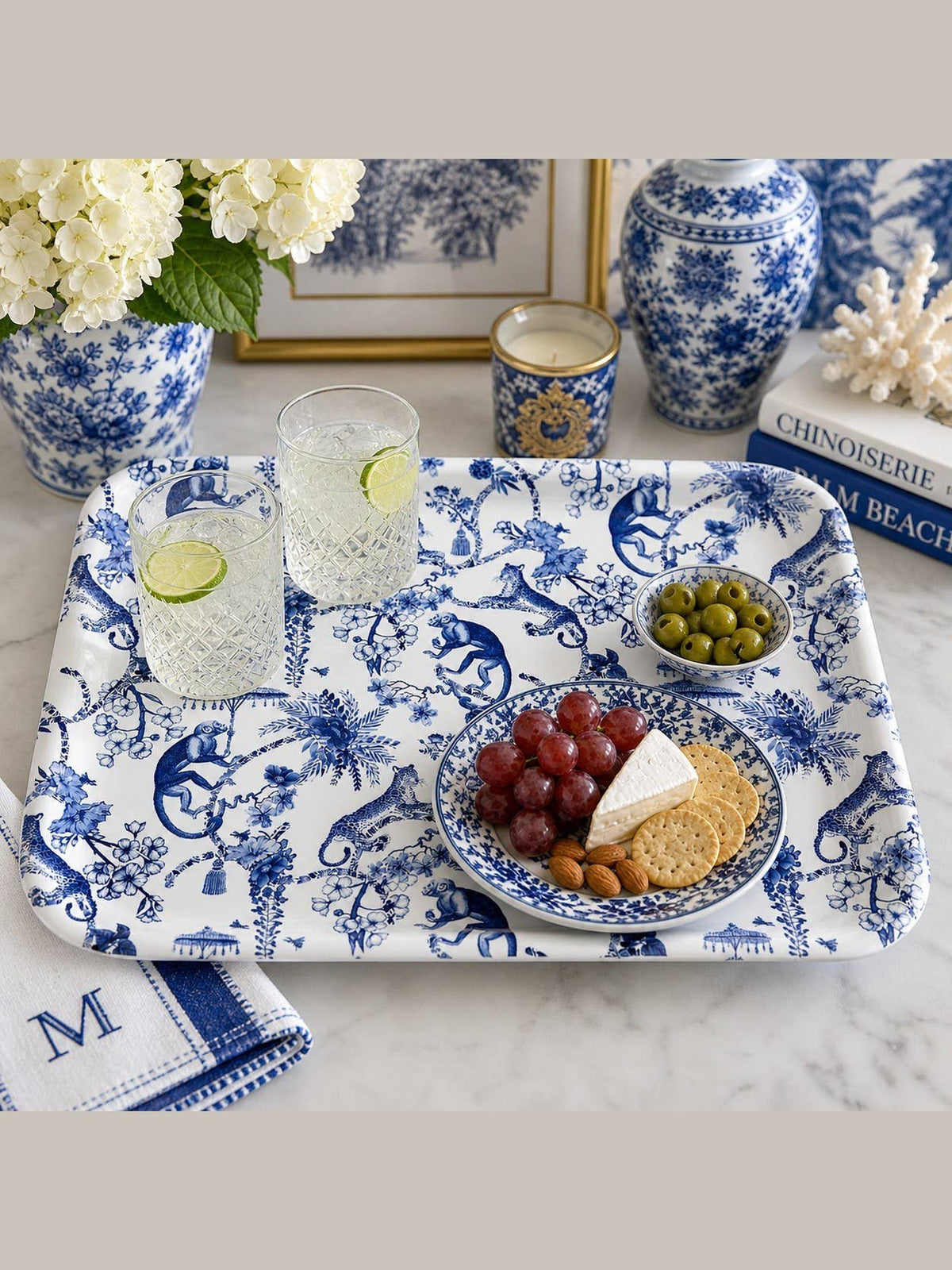 It’s a Jungle Out There Tray – Blue & White Chinoiserie Tray