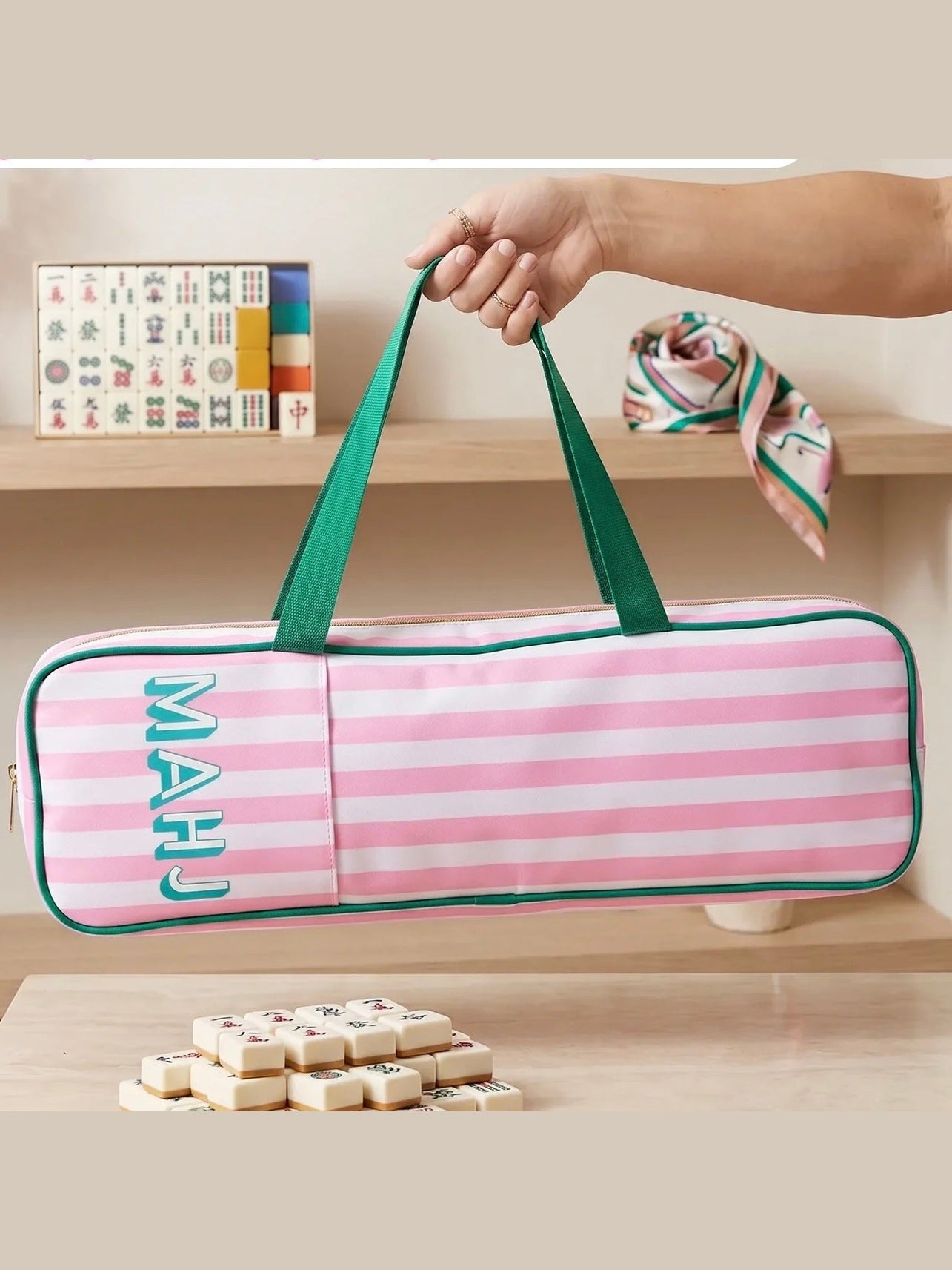 Mahj Striped Rack Bag - Pink / Green