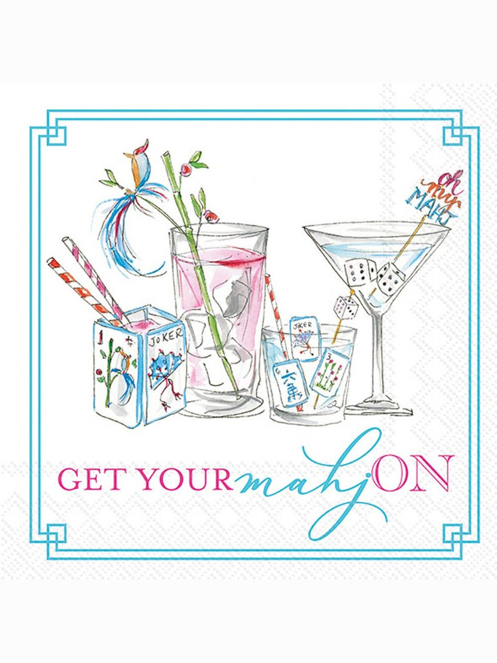 Mahjong Drinks Paper Cocktail Napkin by Rosanne Beck