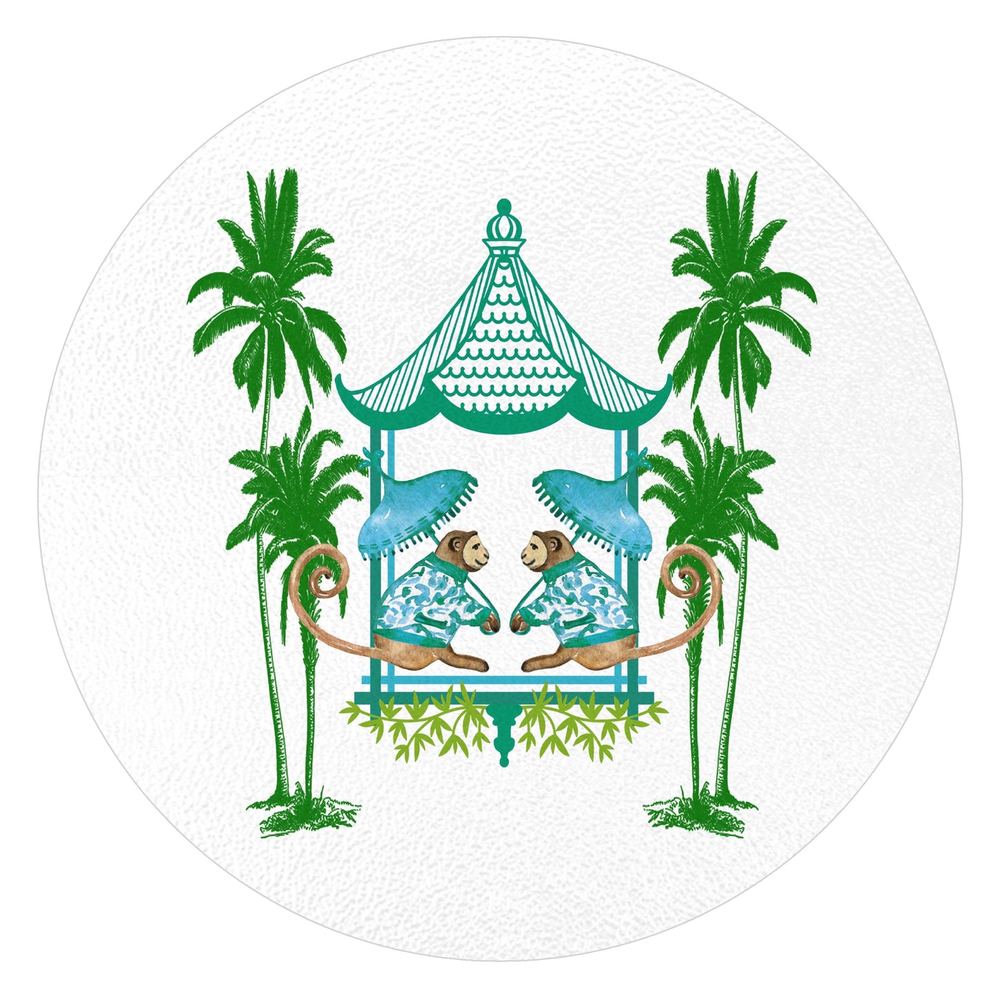 GB6631-Chic Monkey with Palms Aqua and Green Glass Cutting Board