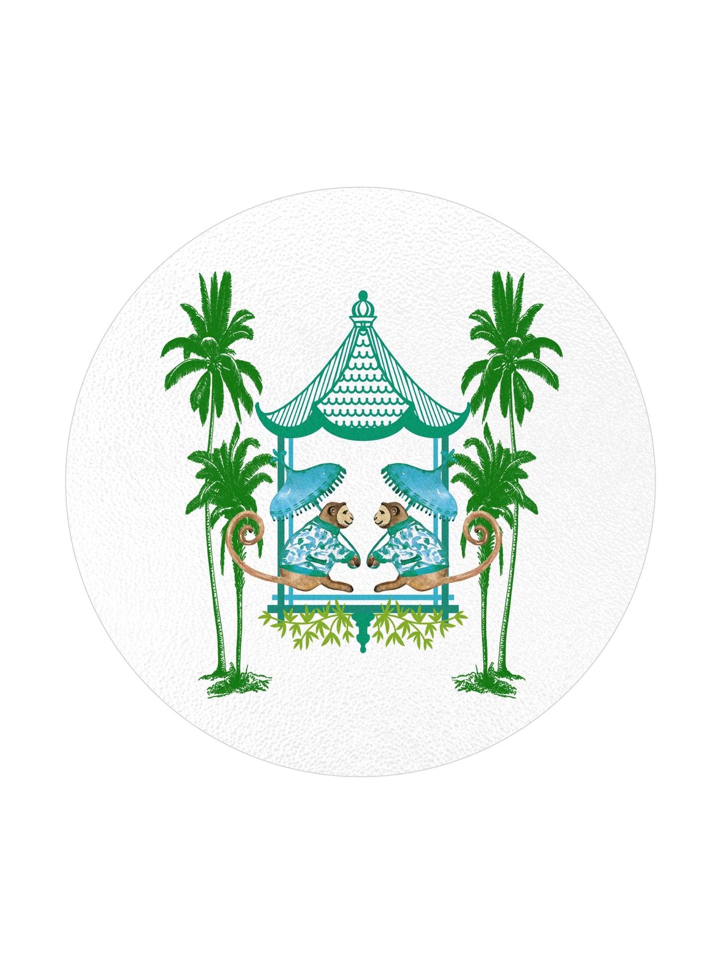 GB6631-Chic Monkey with Palms Aqua and Green Glass Cutting Board