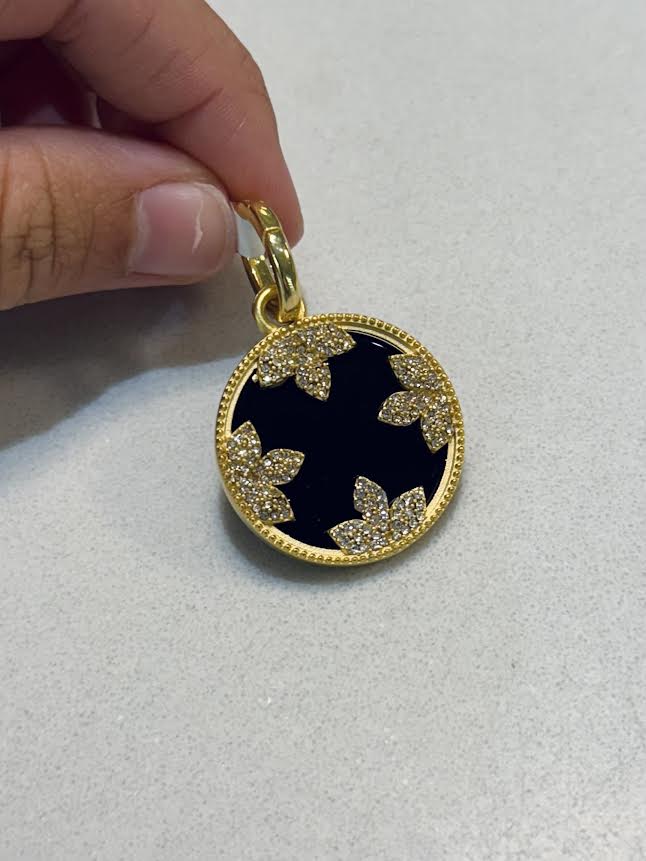 Gold & Black Pave Flower Charm