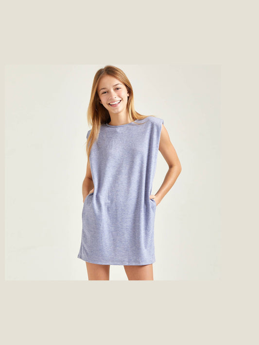 Shoulder Pad Tunic Shift Dress