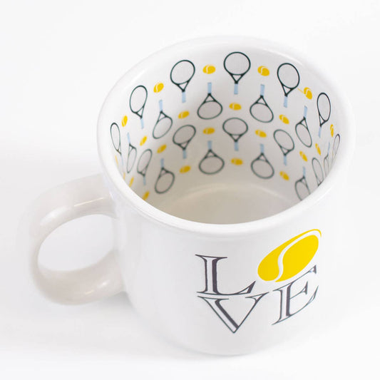 Tennis Club Love Coffee Mug White/Navy/Yellow 14oz.