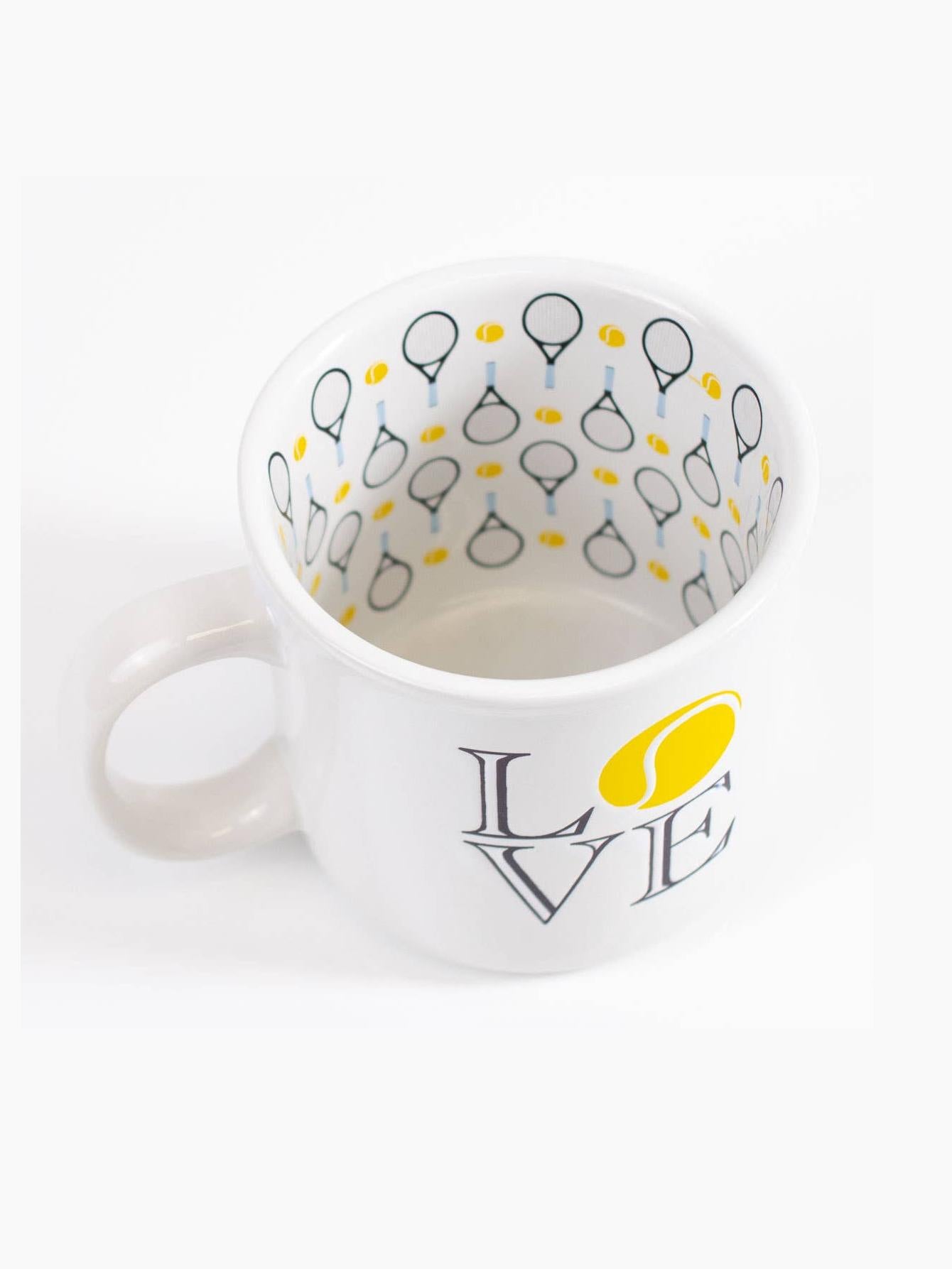 Tennis Club Love Coffee Mug White/Navy/Yellow 14oz.