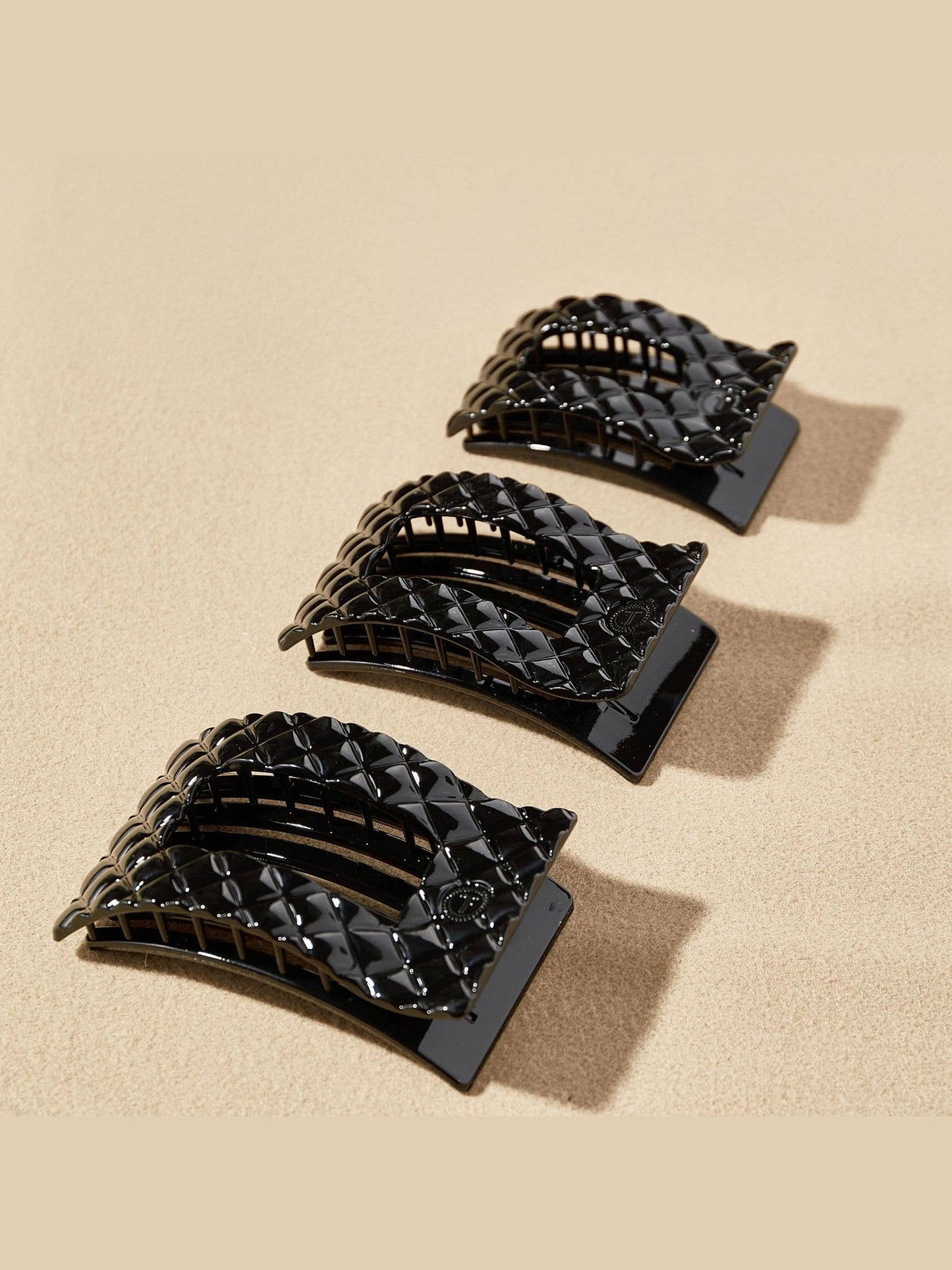 Flat Rectangle Hair Clip | Large | Jet Black Quilted