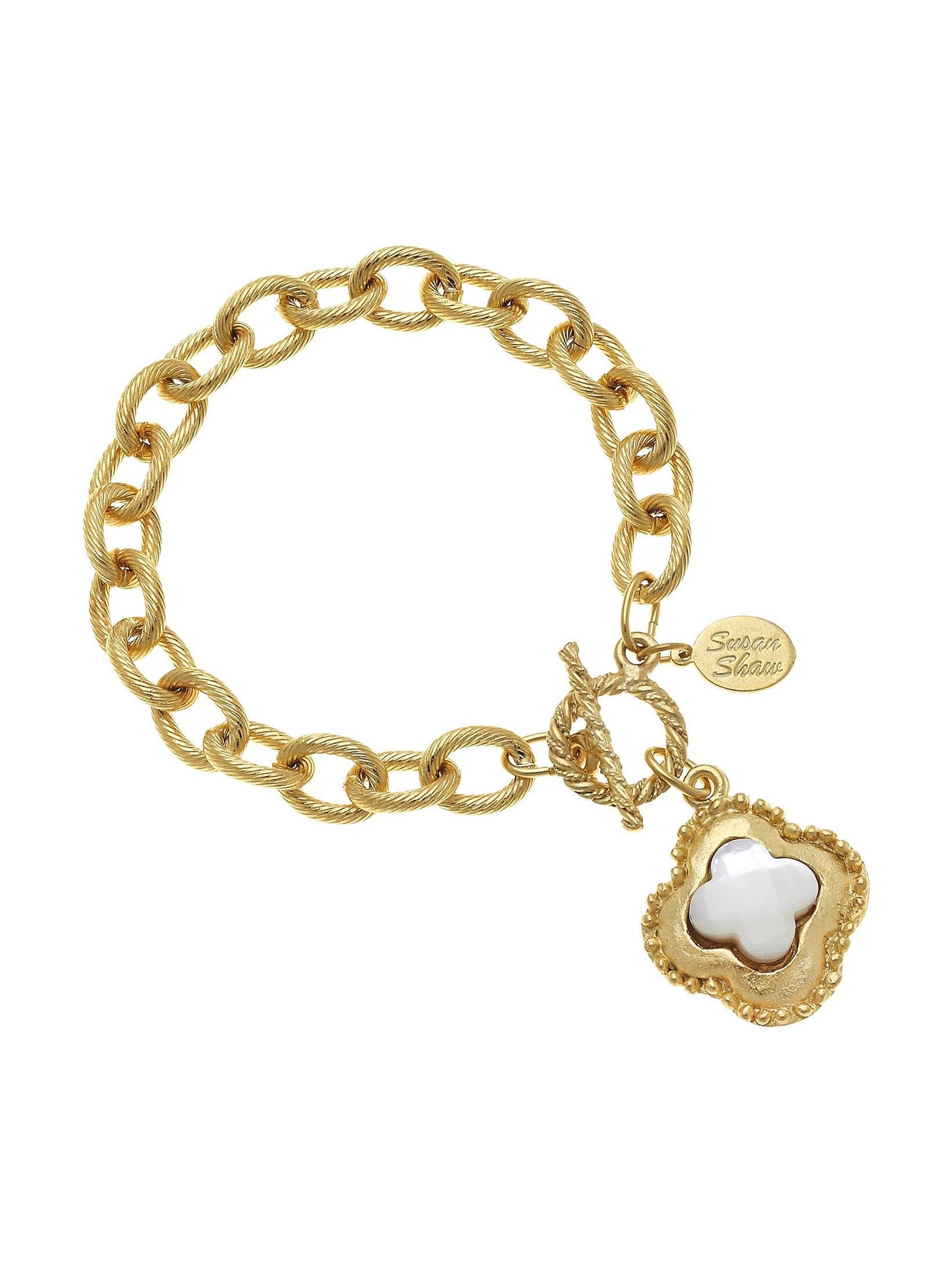 Gold Clover & Mother of Pearl Bracelet - Elegant & Luxurious