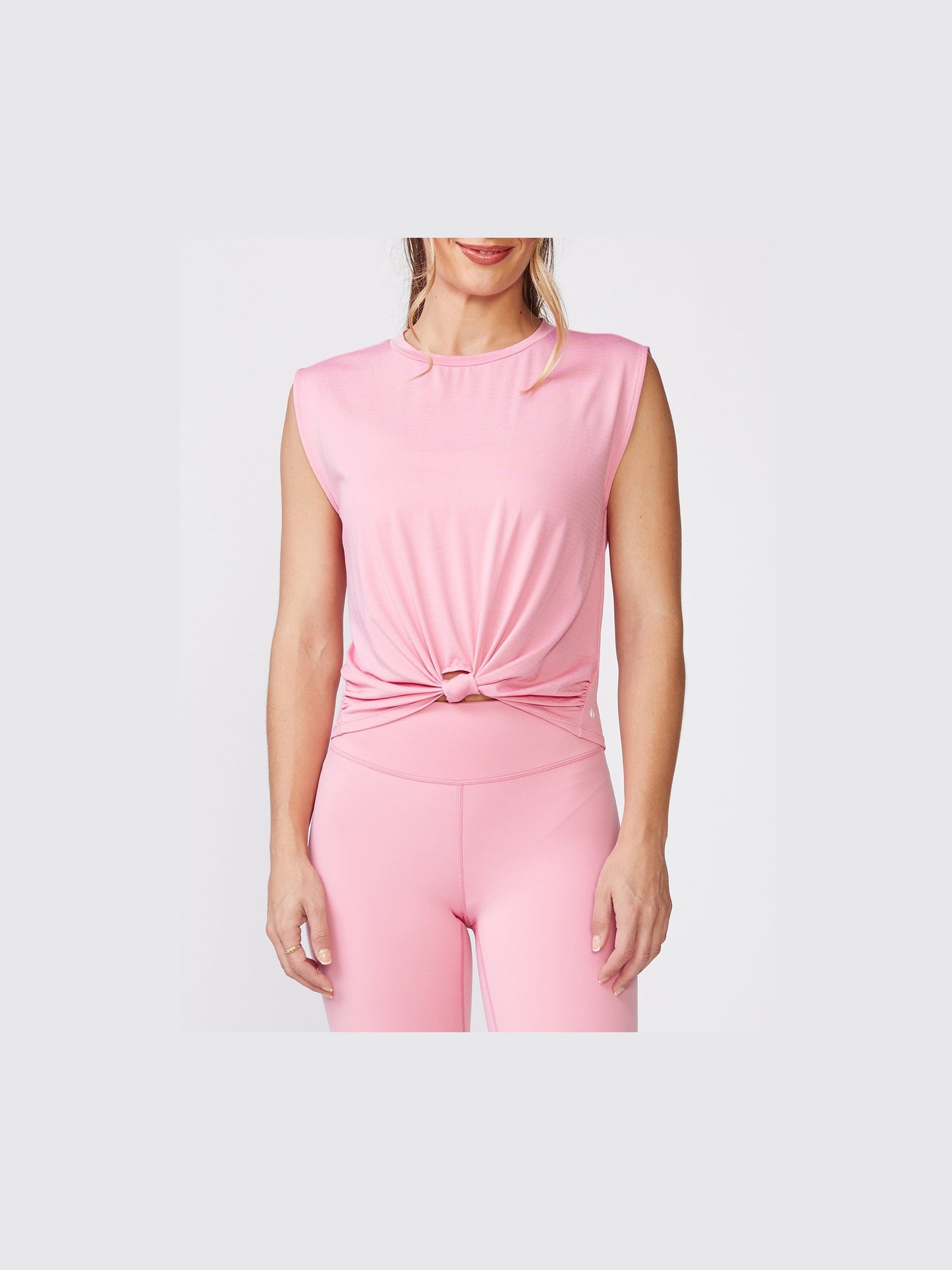 Knot Front Sleeveless Tee - Pure Pink