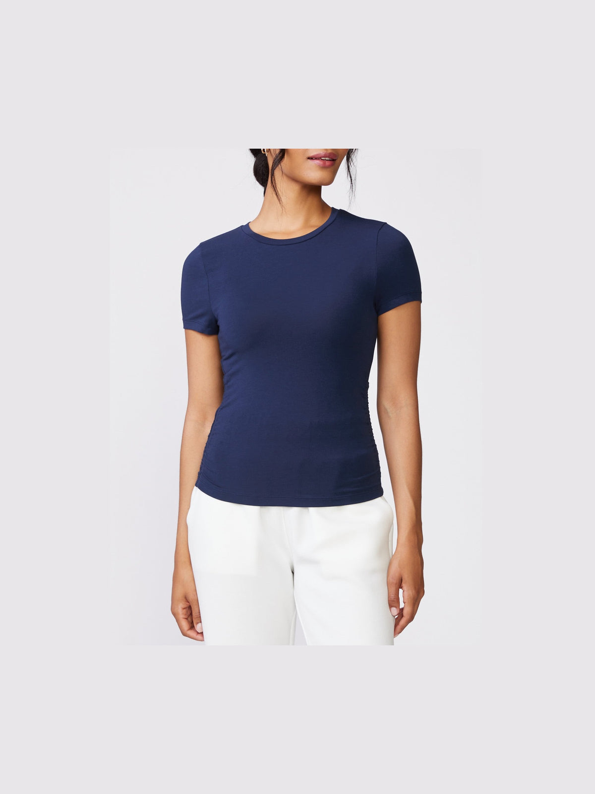 SS Shirred Rib Tee - Mood Indigo