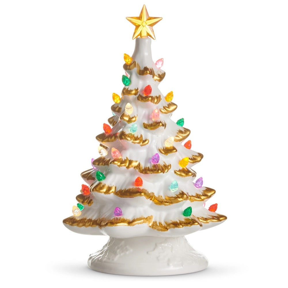 White & Gold Lighted Christmas Tree
