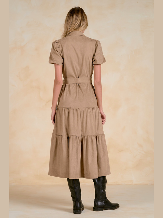 Sand Tiered Midi Dress