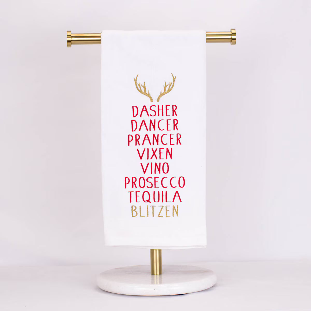 Blitzen Christmas Hand Towel - White/Red/Gold