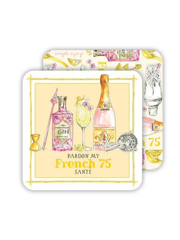 Handpainted Pardon My French 75 Square Coaster