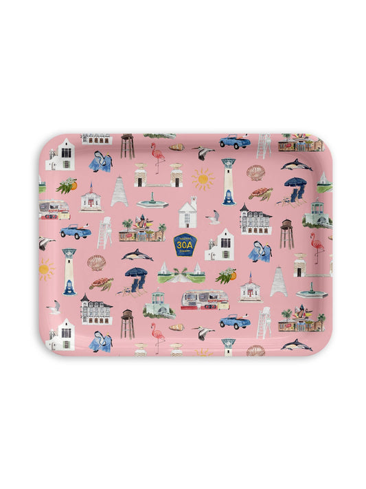 Coastal Décor – Whimsical 30A Pink Serving Tray - 3 Sizes