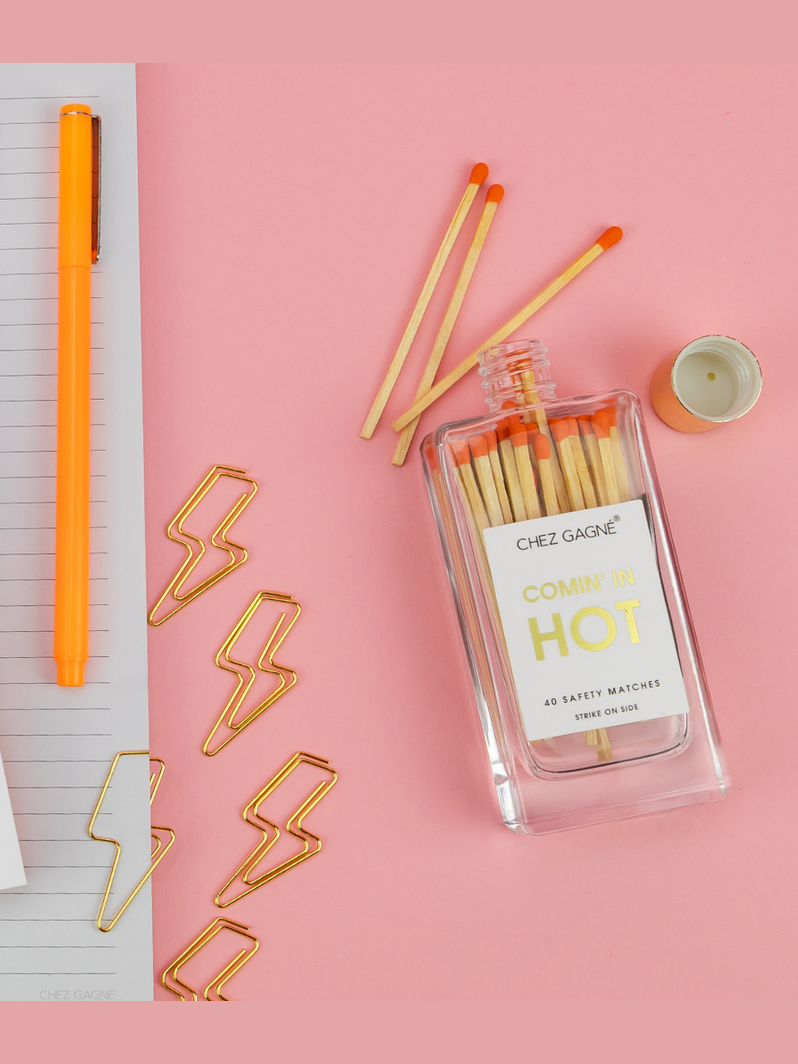 Coming In Hot - Glass Bottle Matches, Orange, Funny Gift