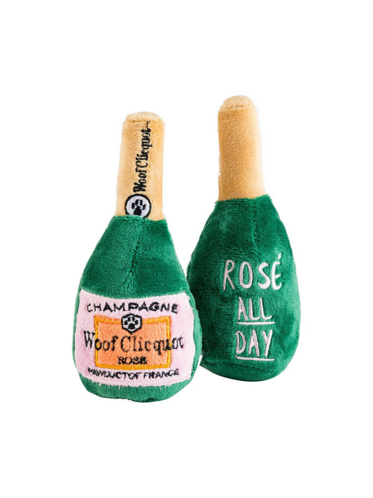 Woof Clicquot Rose' Champagne Bottle Squeaker Dog Toy