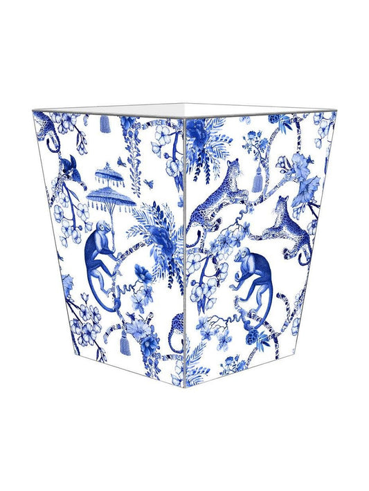 Chic Monkey Toile Blue Wastepaper Basket