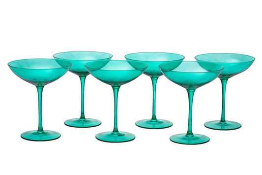 Teal Colored Vintage Glass Coupes 12oz