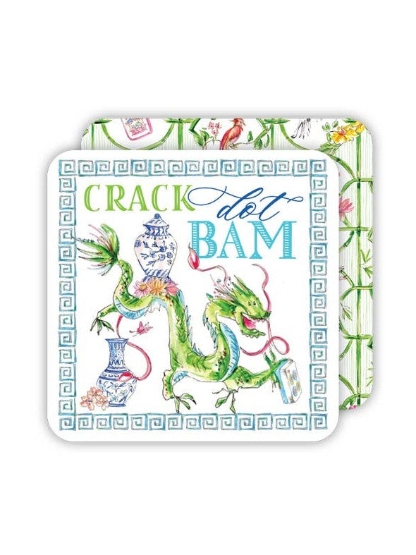 Crack Dot Bam Mahjong Dragon Blue Square Coaster