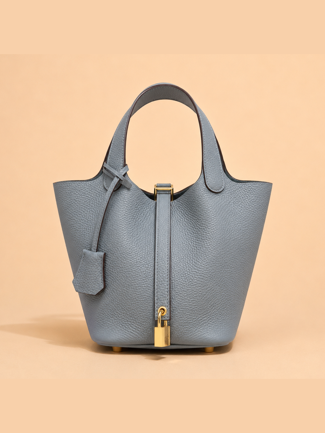 Leather Handbag with Lock - Steel Blue