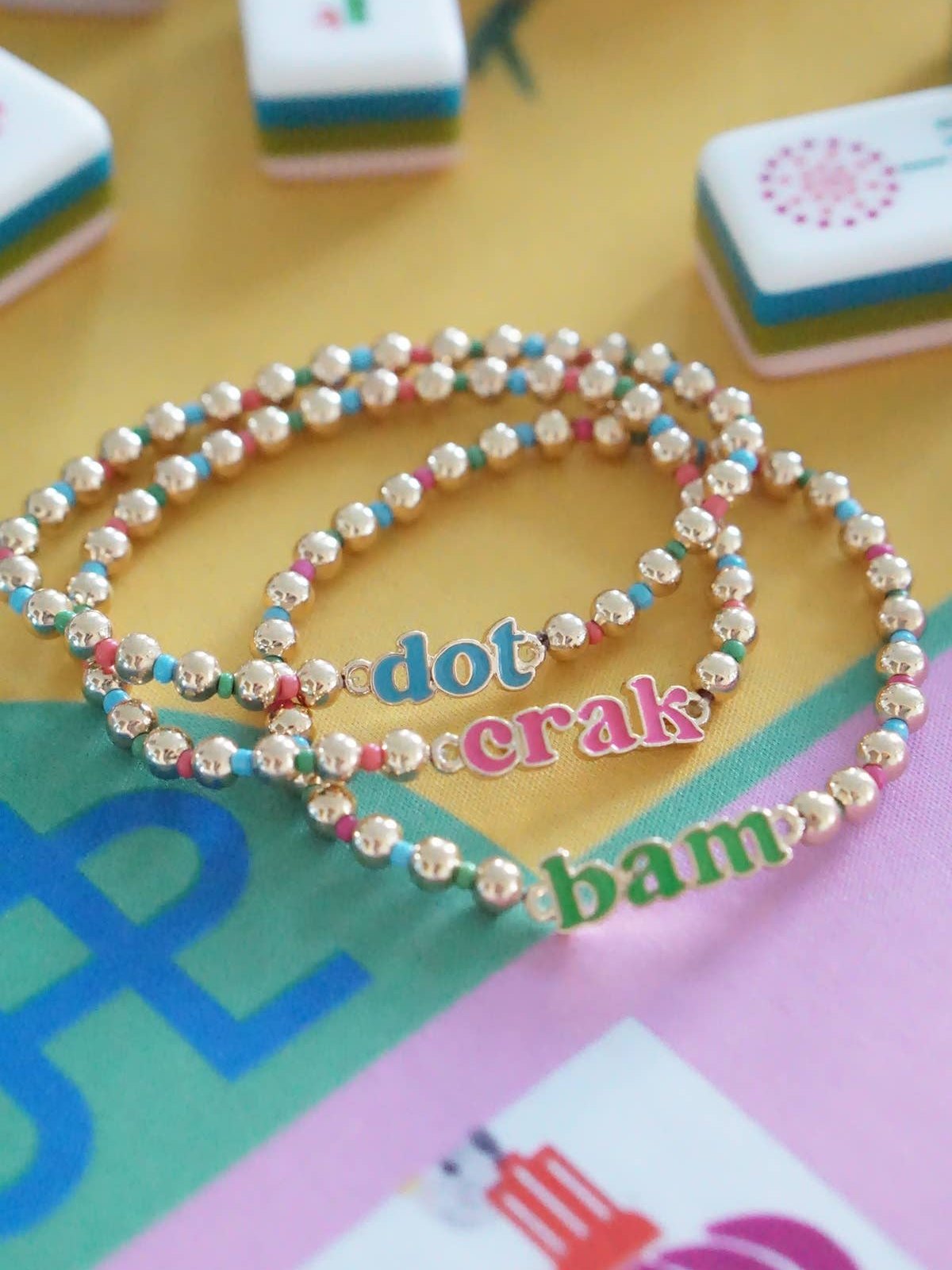 Dot Crak Bam Rainbow Ball Bead Stretch Bracelet Set of 3