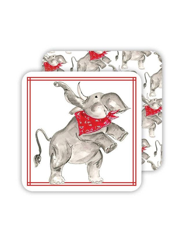 Handpainted Elephant with Red Bandana Square Coaster
