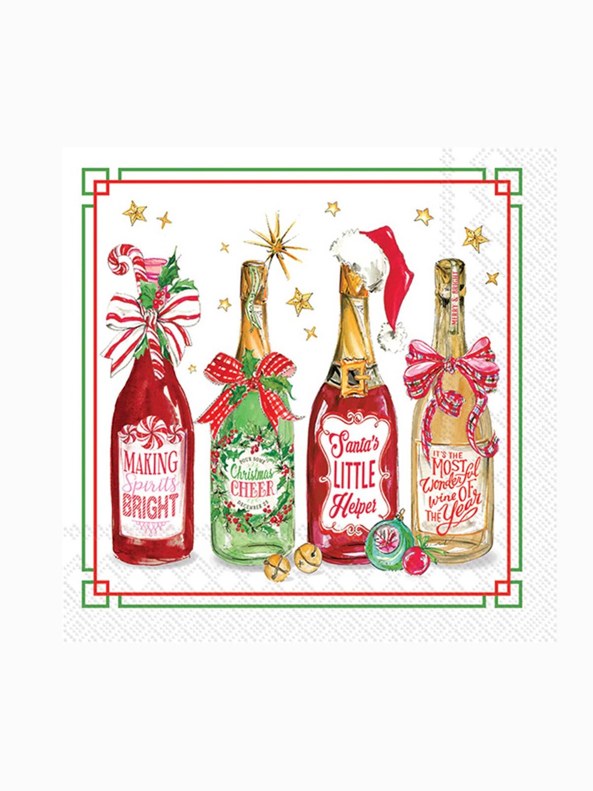 Paper Cocktail Napkins Pk/20 Christmas Bottles Christmas