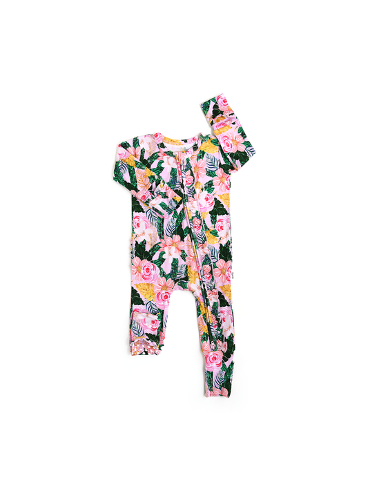 Luana RUFFLE ZIP Bamboo One Piece Floral Baby Outfit