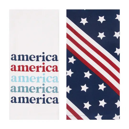 Patriotic America Star 4th Of July Kitchen Towel Set 2