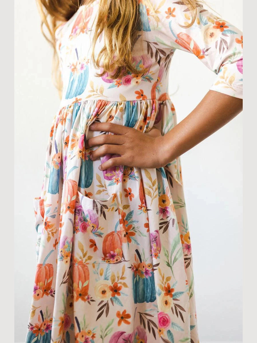 Harvest Blooms 3/4 Sleeve Twirl Dress