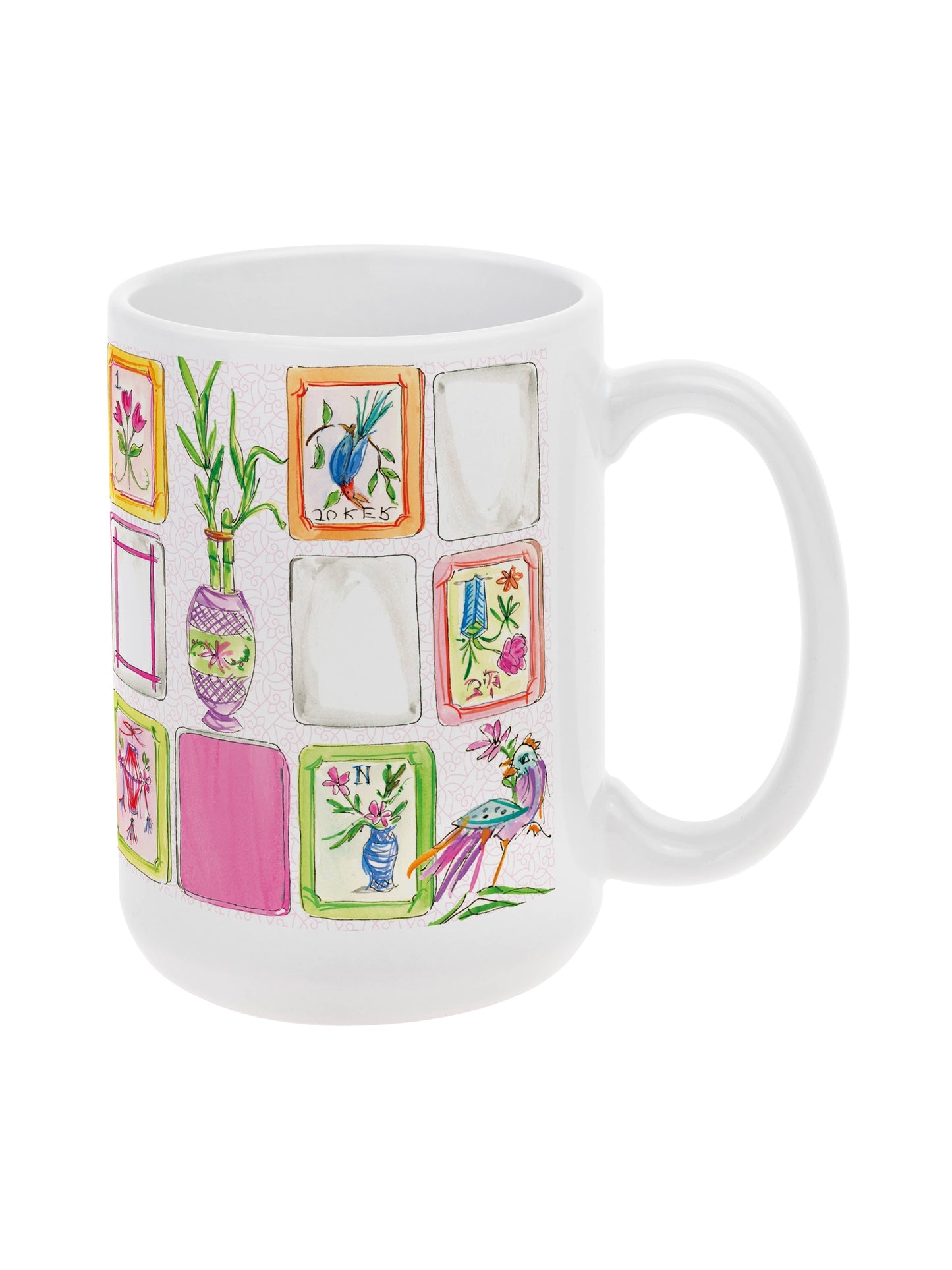 Mahjong Pink 15 oz Ceramic Mug Rosanne Beck