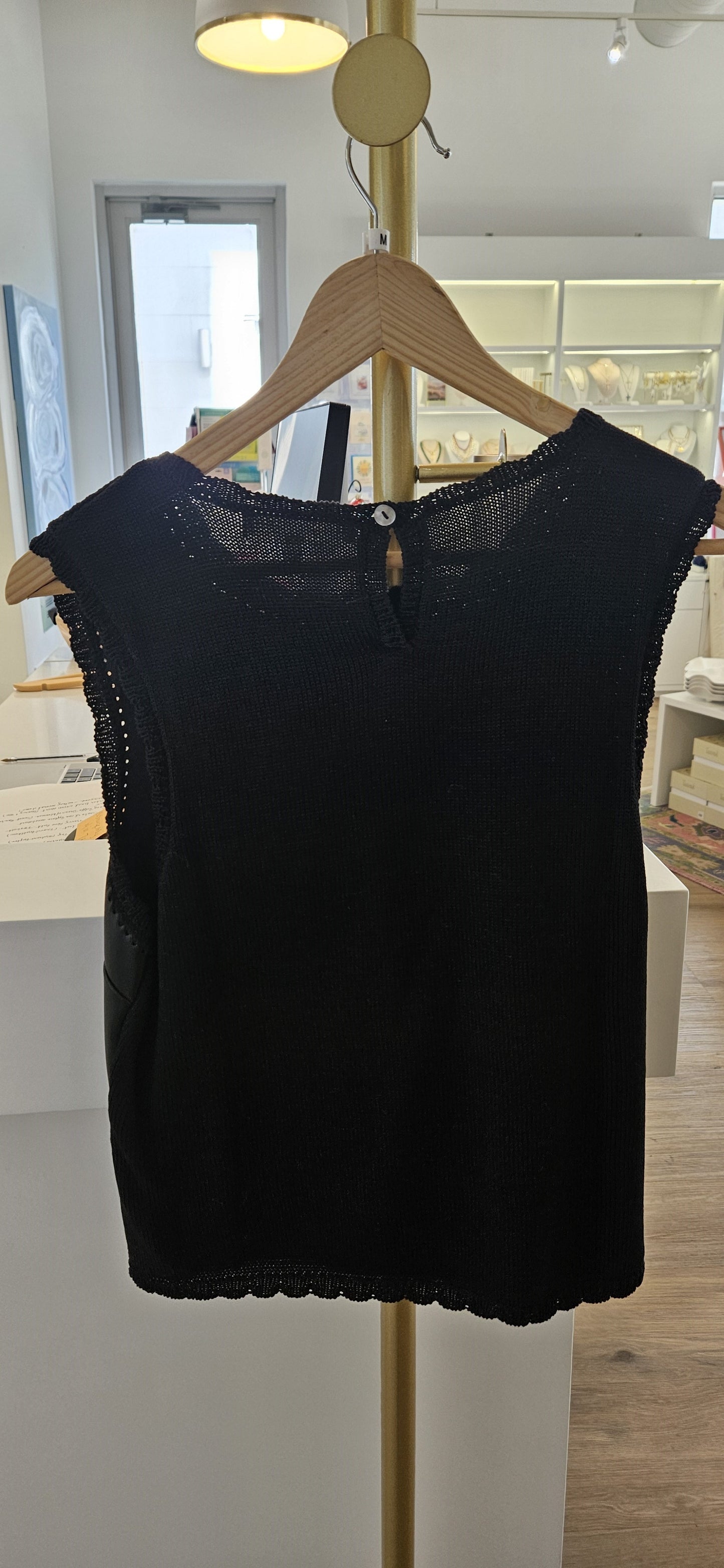 Cece Sleeveless Faux Leather with knitted back top