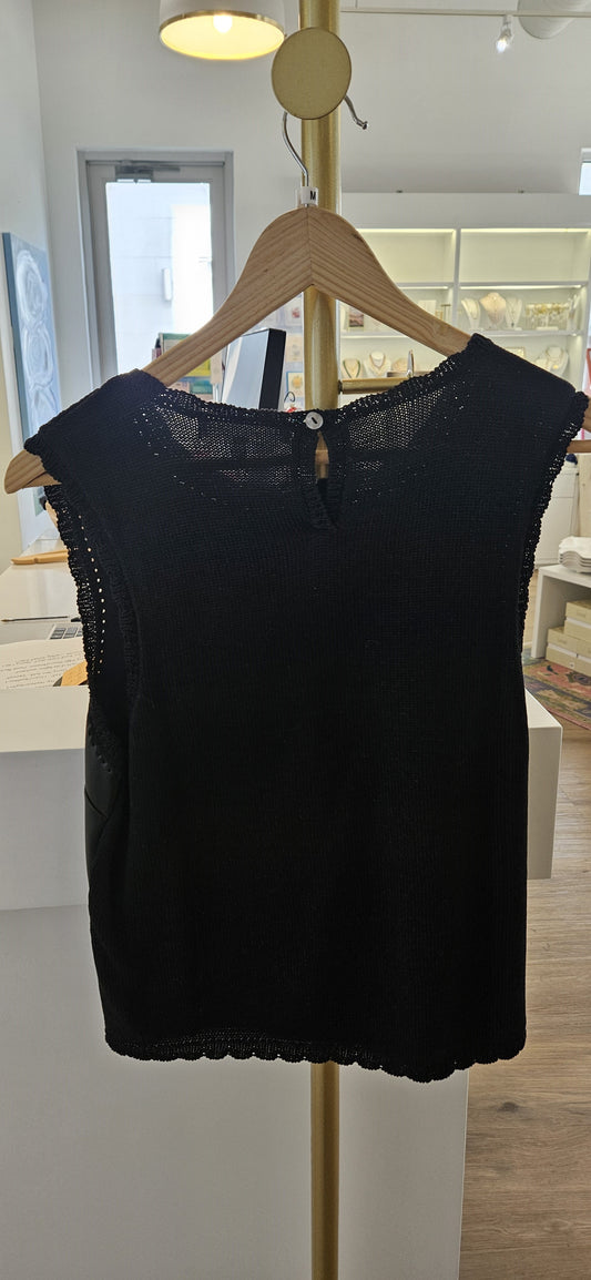 Cece Sleeveless Faux Leather with knitted back top