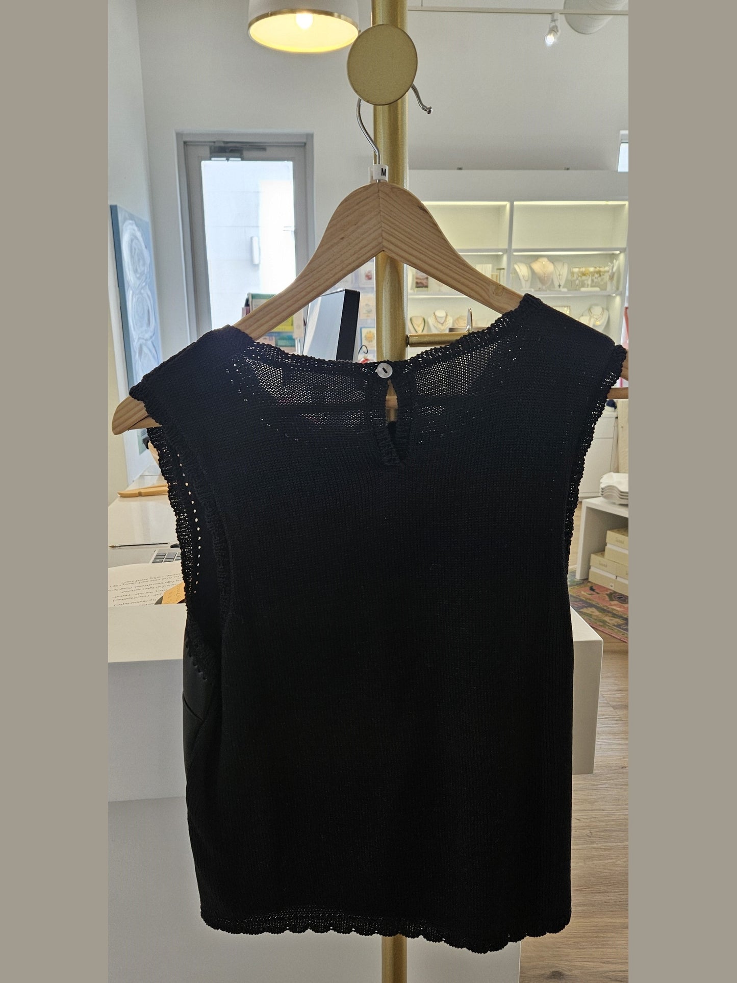 Cece Sleeveless Faux Leather with knitted back top