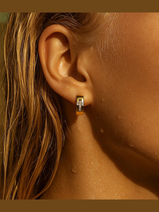 Denali Cross Huggie Hoop Earring